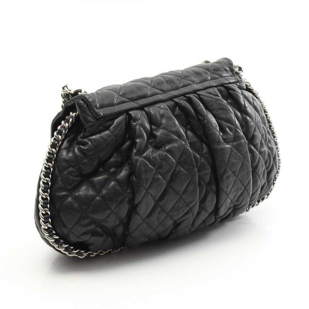 Chanel Shoulder Chain round Bag Matelasse Luxury Leather Black